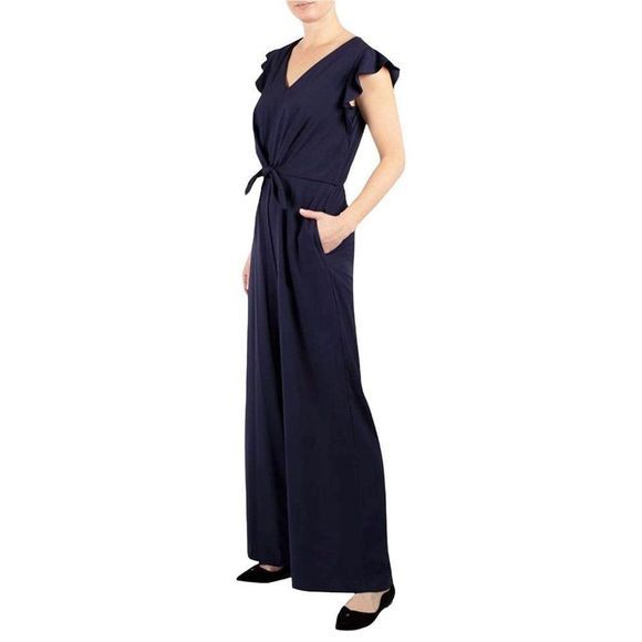 NWT JULIA JORDAN Navy Blue Flutter Sleeve Front Knot Romper Jumpsuit (14) - Picture 3 of 16